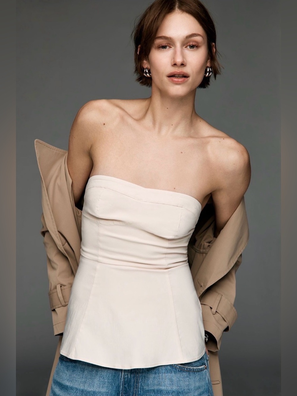 Maeve Fit and Flare Strapless Peplum Top Large NWT Ivory Anthropologie